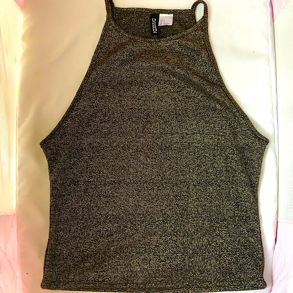 H&M Divided Women’s Halter Top Size S Mettalic Gold and Black